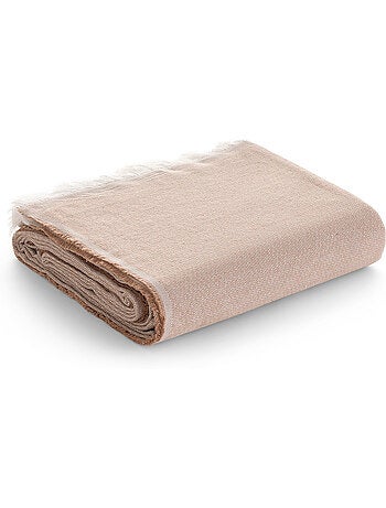 Couverture type Plaid, tissu texturé en fil teint, avec franges - Gamusi