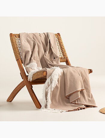 Couverture type Plaid, tissu texturé en fil teint, avec franges - Gamusi