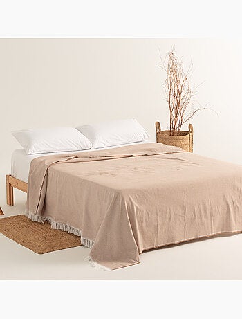 Couverture type Plaid, tissu texturé en fil teint, avec franges - Gamusi