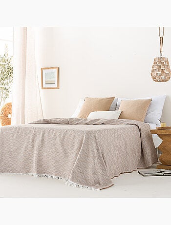 Couverture type Plaid, tissu texturé en fil teint, avec franges - Gamusi