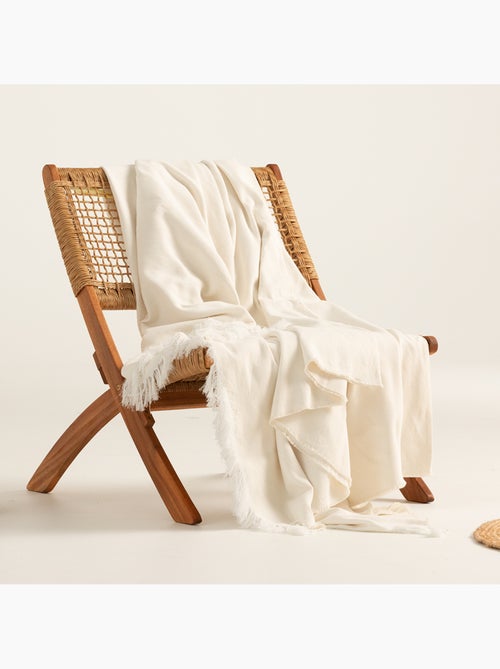 Couverture type Plaid, tissu texturé en fil teint, avec franges - Gamusi - Kiabi Couverture type Plaid, tissu texturé en fil teint, avec franges - Gamusi - Kiabi