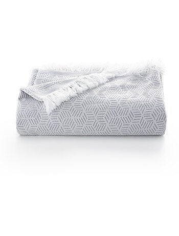 Couverture type Plaid, tissu texturé en fil teint, avec franges - Gamusi