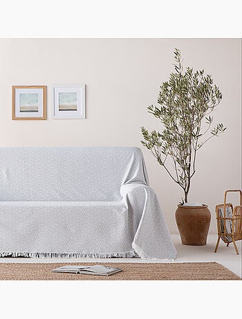Couverture type Plaid, tissu texturé en fil teint, avec franges - Gamusi