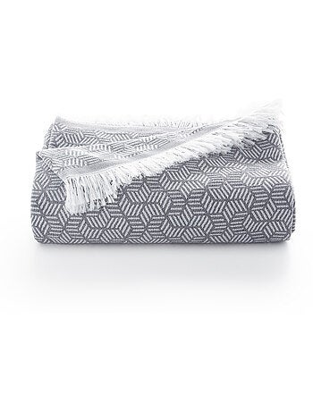 Couverture type Plaid, tissu texturé en fil teint, avec franges - Gamusi