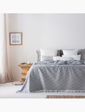 Couverture type Plaid, tissu texturé en fil teint, avec franges - Gamusi