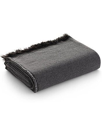 Couverture type Plaid, tissu texturé en fil teint, avec franges - Gamusi