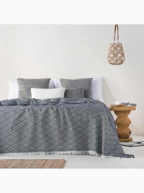 Couverture type Plaid, tissu texturé en fil teint, avec franges - Gamusi - Kiabi Couverture type Plaid, tissu texturé en fil teint, avec franges - Gamusi - Kiabi