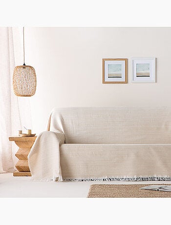 Couverture type Plaid, tissu texturé en fil teint en relief en nid d'abeille, avec franges - Gamusi