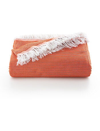 Couverture type Plaid, tissu texturé en fil teint en relief en nid d'abeille, avec franges - Gamusi