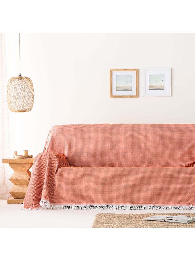 Couverture type Plaid, tissu texturé en fil teint en relief en nid d'abeille, avec franges - Gamusi Brique - Kiabi