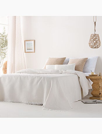 Couverture type Plaid, tissu texturé en fil teint en relief en nid d'abeille, avec franges - Gamusi