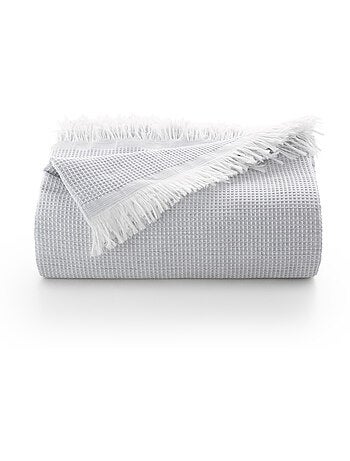 Couverture type Plaid, tissu texturé en fil teint en relief en nid d'abeille, avec franges - Gamusi