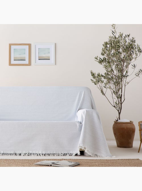 Couverture type Plaid, tissu texturé en fil teint en relief en nid d'abeille, avec franges - Gamusi - Kiabi Couverture type Plaid, tissu texturé en fil teint en relief en nid d'abeille, avec franges - Gamusi - Kiabi