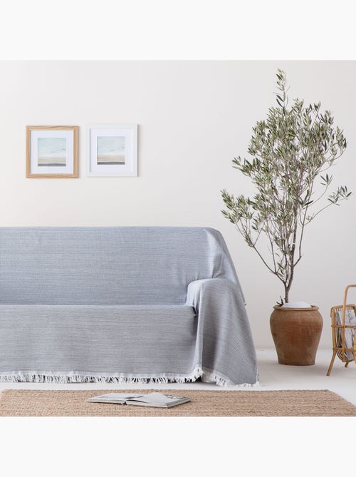 Couverture type Plaid, tissu texturé en fil teint en relief en nid d'abeille, avec franges - Gamusi - Kiabi Couverture type Plaid, tissu texturé en fil teint en relief en nid d'abeille, avec franges - Gamusi - Kiabi