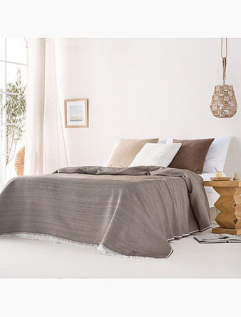 Couverture type Plaid, tissu texturé en fil teint en relief en nid d'abeille, avec franges - Gamusi