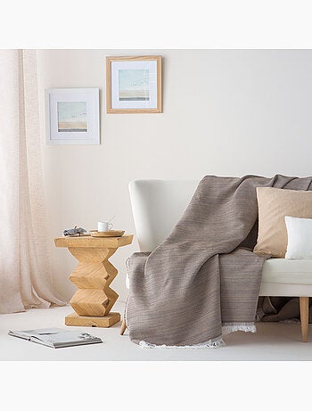 Couverture type Plaid, tissu texturé en fil teint en relief en nid d'abeille, avec franges - Gamusi