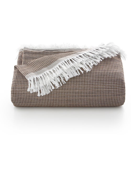 Couverture type Plaid, tissu texturé en fil teint en relief en nid d'abeille, avec franges - Gamusi - Kiabi Couverture type Plaid, tissu texturé en fil teint en relief en nid d'abeille, avec franges - Gamusi - Kiabi