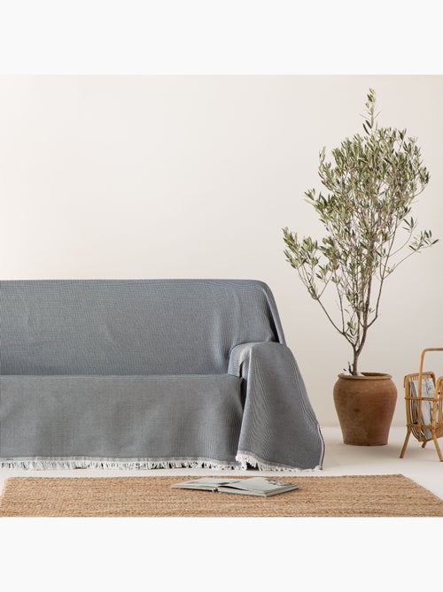 Couverture type Plaid, tissu texturé en fil teint en relief en nid d'abeille, avec franges - Gamusi - Kiabi Couverture type Plaid, tissu texturé en fil teint en relief en nid d'abeille, avec franges - Gamusi - Kiabi