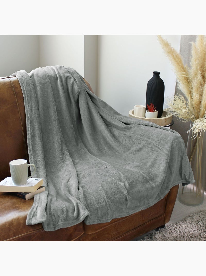 Couverture unie en molleton Gris - Kiabi