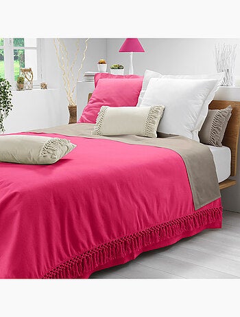 Couvre-lit 1 personne – Coton uni à franges SALMA