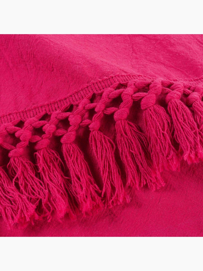 Couvre-lit 1 personne – Coton uni à franges SALMA Framboise - Kiabi