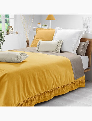 Couvre-lit 1 personne – Coton uni à franges SALMA