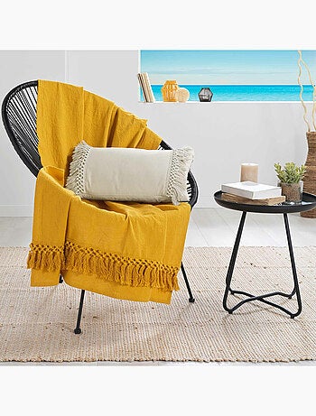 Couvre-lit 1 personne – Coton uni à franges SALMA