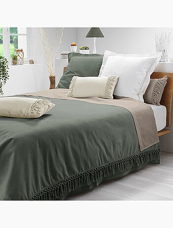 Couvre-lit 1 personne – Coton uni à franges SALMA