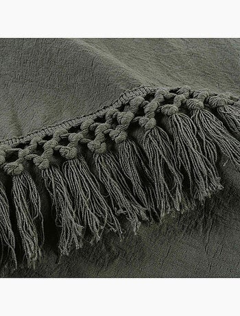 Couvre-lit 1 personne – Coton uni à franges SALMA