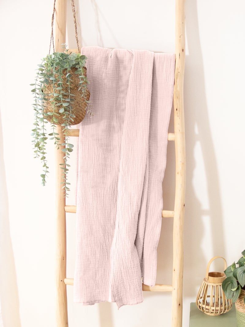 Couvre-lit 1 personne en gaze de coton 130x160 rose - Kiabi