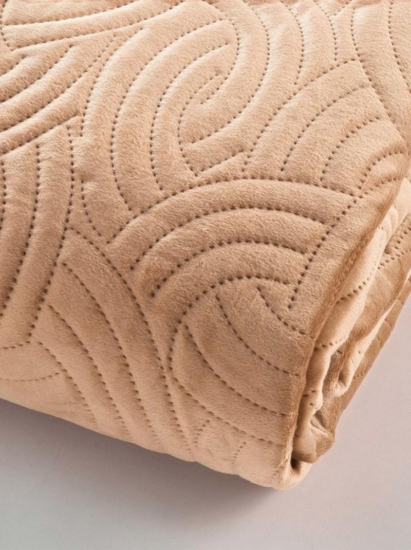 Couvre-lit 2 personnes matelassé 220x240 + 2 taies SOLANGE Lin Beige - Kiabi
