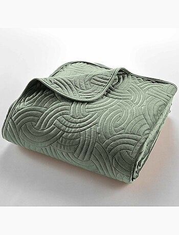 Couvre-lit 2 personnes matelassé 220x240 + 2 taies SOLANGE vert