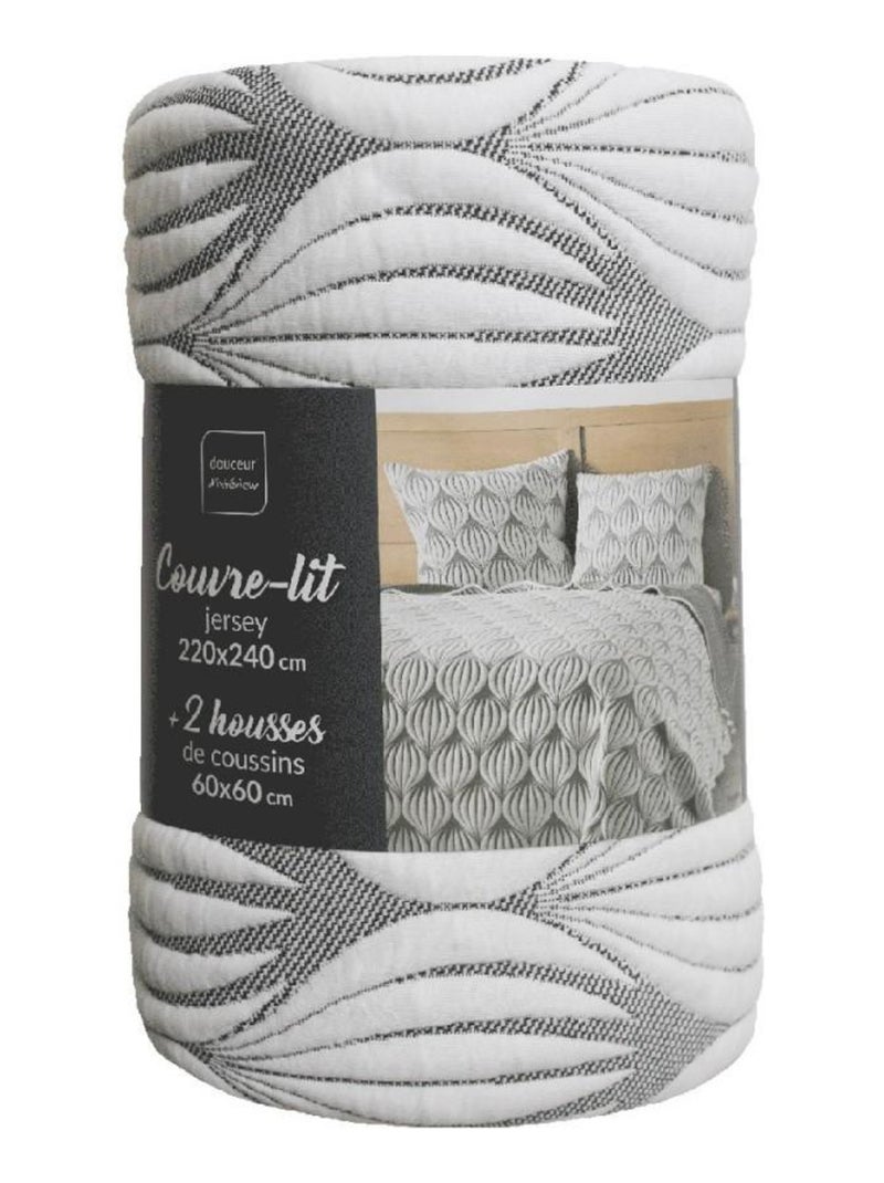 Couvre-lit 2 personnes matelassé 220x240 + taies jersey microfibre Faustine Gris - Kiabi