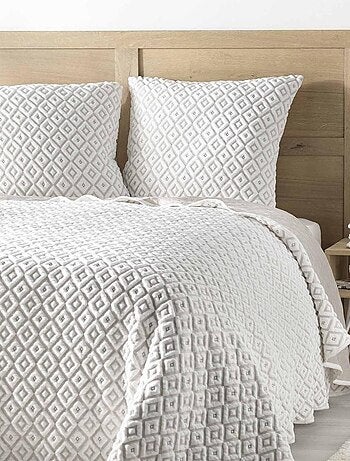 Couvre-lit 2 personnes matelassé 220x240 + taies jersey microfibre Joana