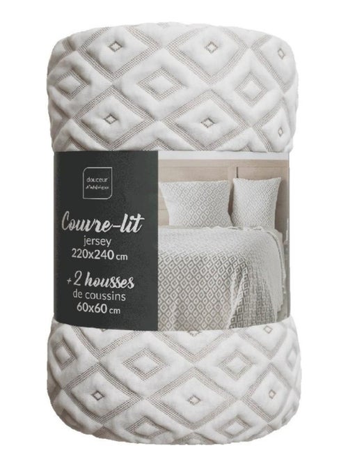 Couvre-lit 2 personnes matelassé 220x240 + taies jersey microfibre Joana - Kiabi