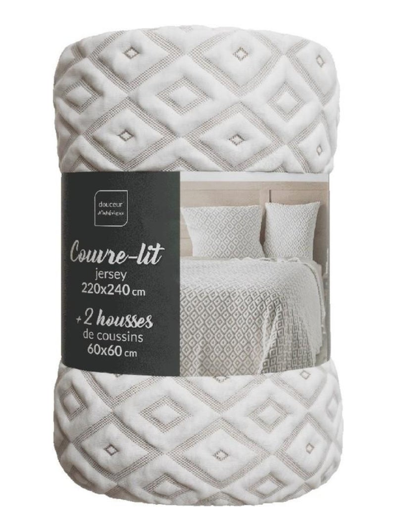 Couvre-lit 2 personnes matelassé 220x240 + taies jersey microfibre Joana Blanc - Kiabi