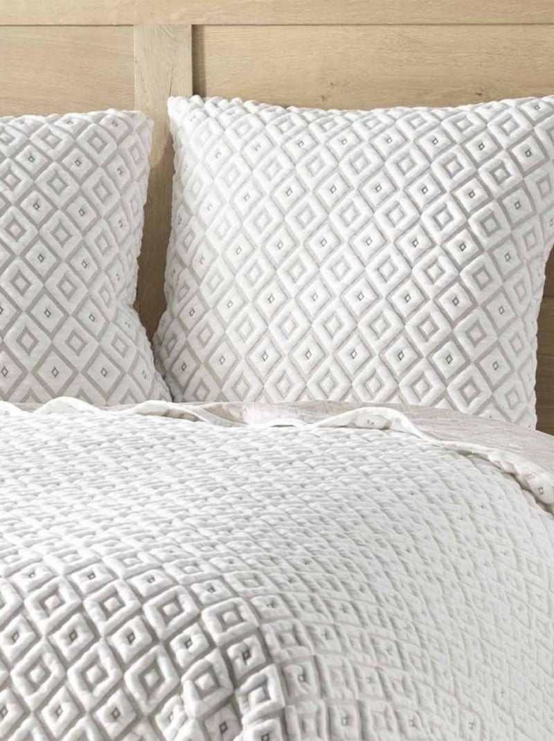 Couvre-lit 2 personnes matelassé 220x240 + taies jersey microfibre Joana Blanc - Kiabi