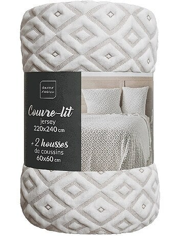 Couvre-lit 2 personnes matelassé 240x260 + taies jersey microfibre Joana