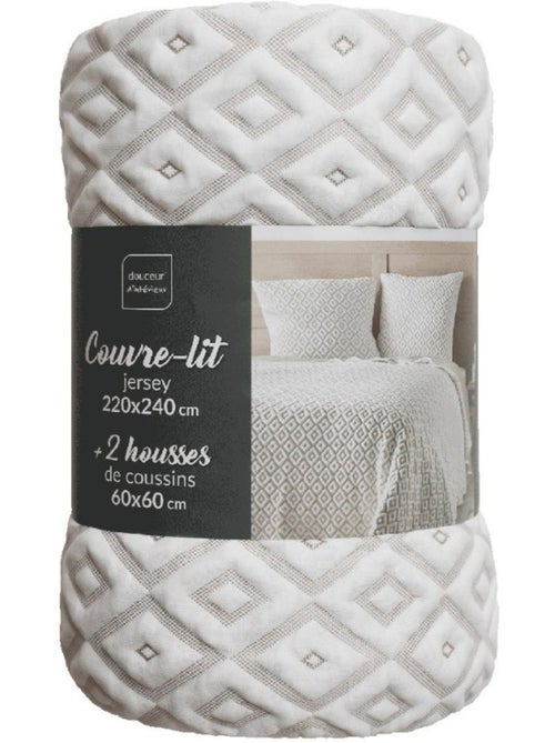 Couvre-lit 2 personnes matelassé 240x260 + taies jersey microfibre Joana - Kiabi