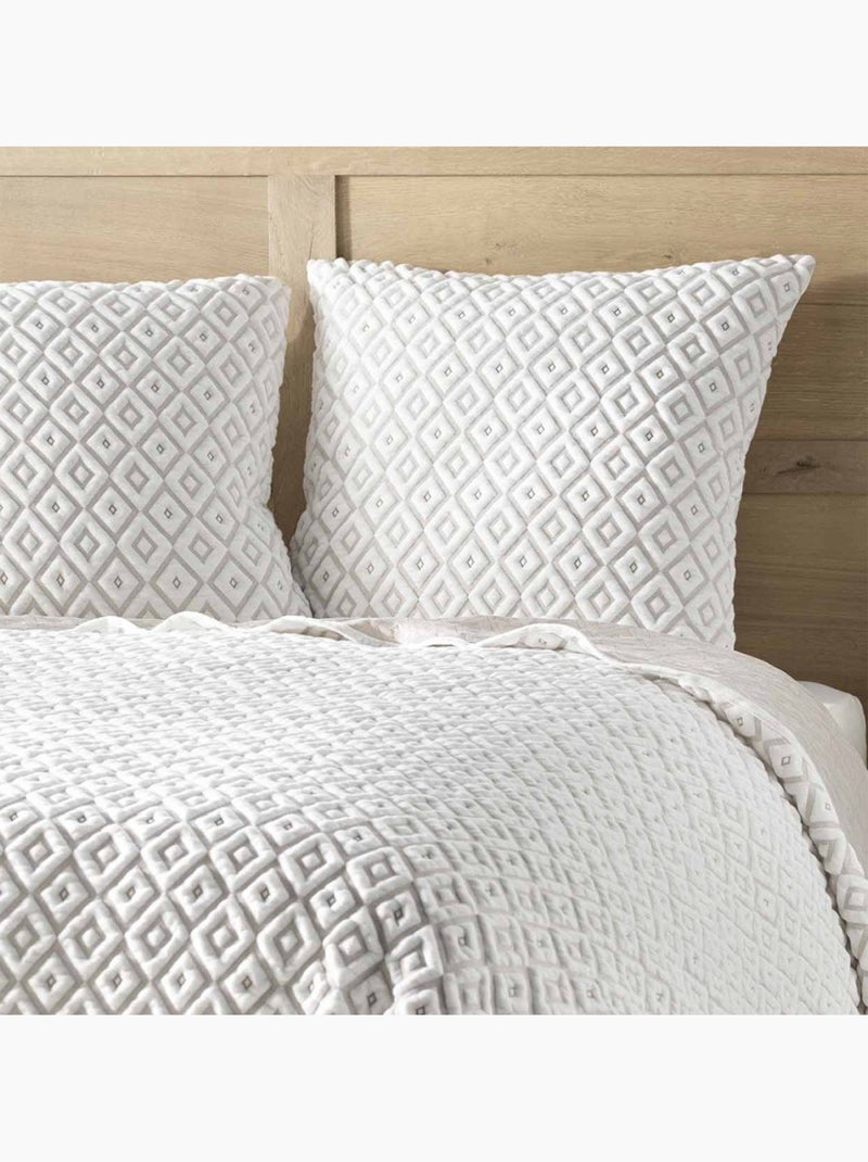 Couvre-lit 2 personnes matelassé 240x260 + taies jersey microfibre Joana Blanc - Kiabi