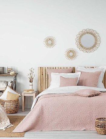 Couvre-lit 2 personnes matelassé microfibre uni Florette rose