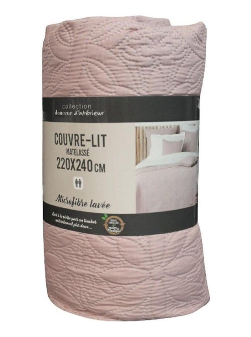 Couvre-lit 2 personnes matelassé  microfibre uni Florette rose - Kiabi