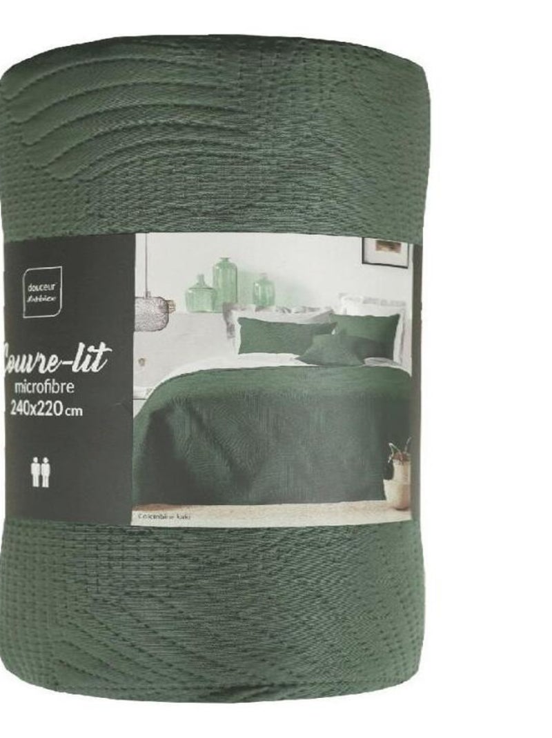 Couvre-lit 2 personnes matelassé  microfibre unie Palombine kaki Kaki - Kiabi