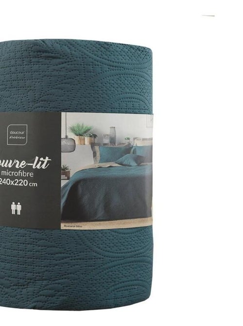 Couvre-lit 2 personnes matelassé  microfibre unie Romane bleu - Kiabi