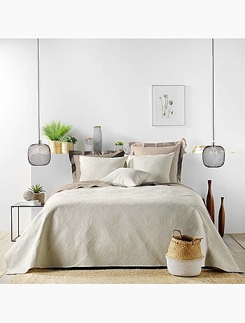 Couvre-lit 2 personnes matelassé microfibre unie Romane naturel