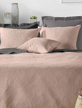 Couvre-lit 2 personnes matelassé microfibre unie Romane terracotta