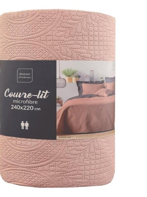 Couvre-lit 2 personnes matelassé  microfibre unie Romane rose - Kiabi