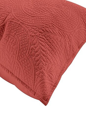 Couvre-lit 2 personnes matelassé microfibre unie Romane terracotta