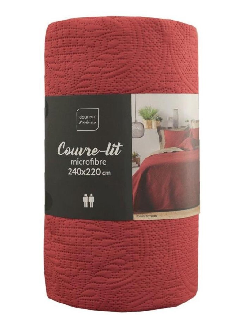 Couvre-lit 2 personnes matelassé  microfibre unie Romane terracotta Orange - Kiabi