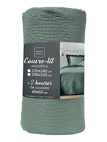 Couvre-lit 2 personnes microfibre 220x240 + 2 housses de coussins